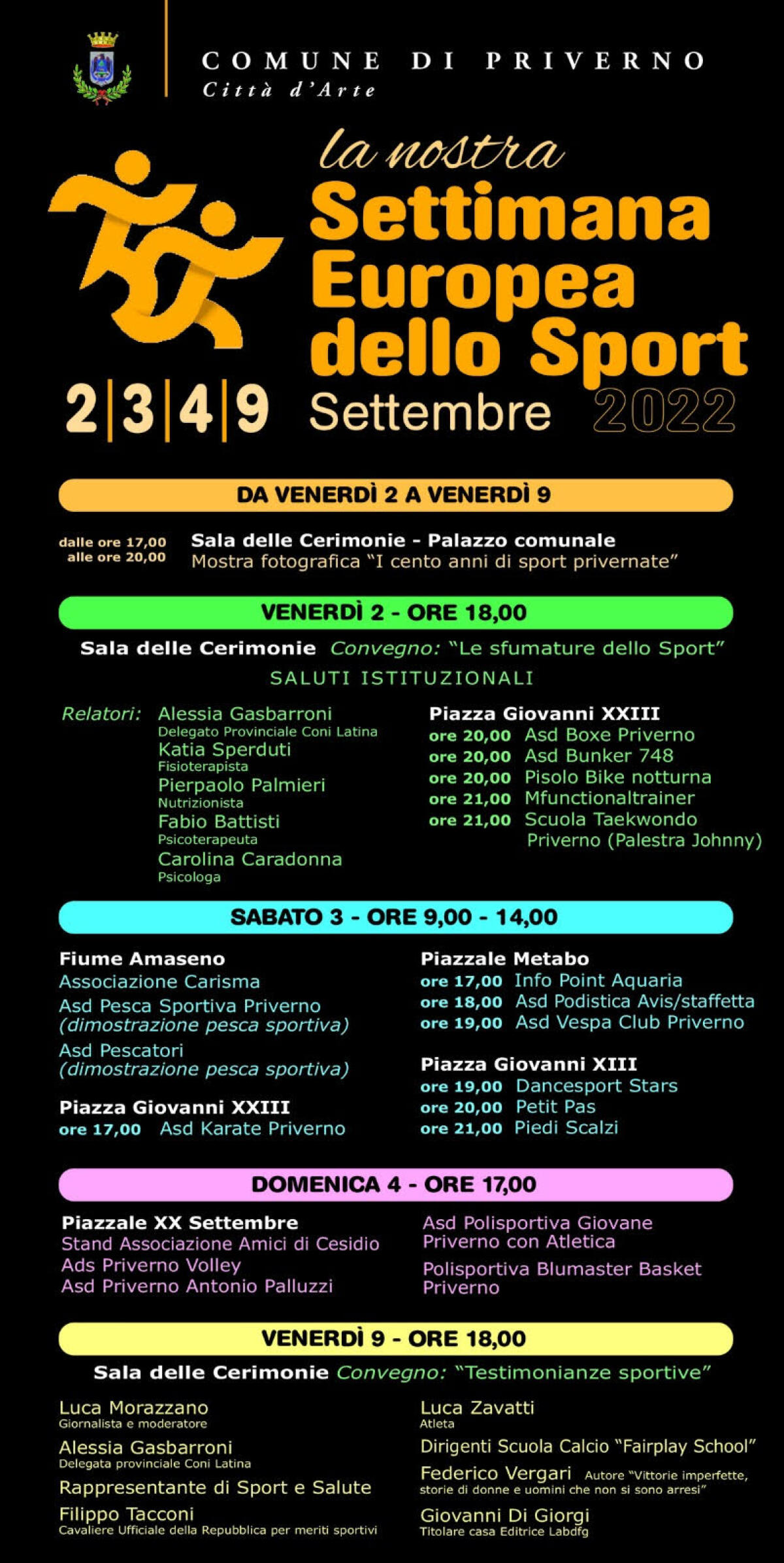 Dal 2 al 9 Settembre a Priverno si svolge la “Settimana Europea dello Sport”. - 