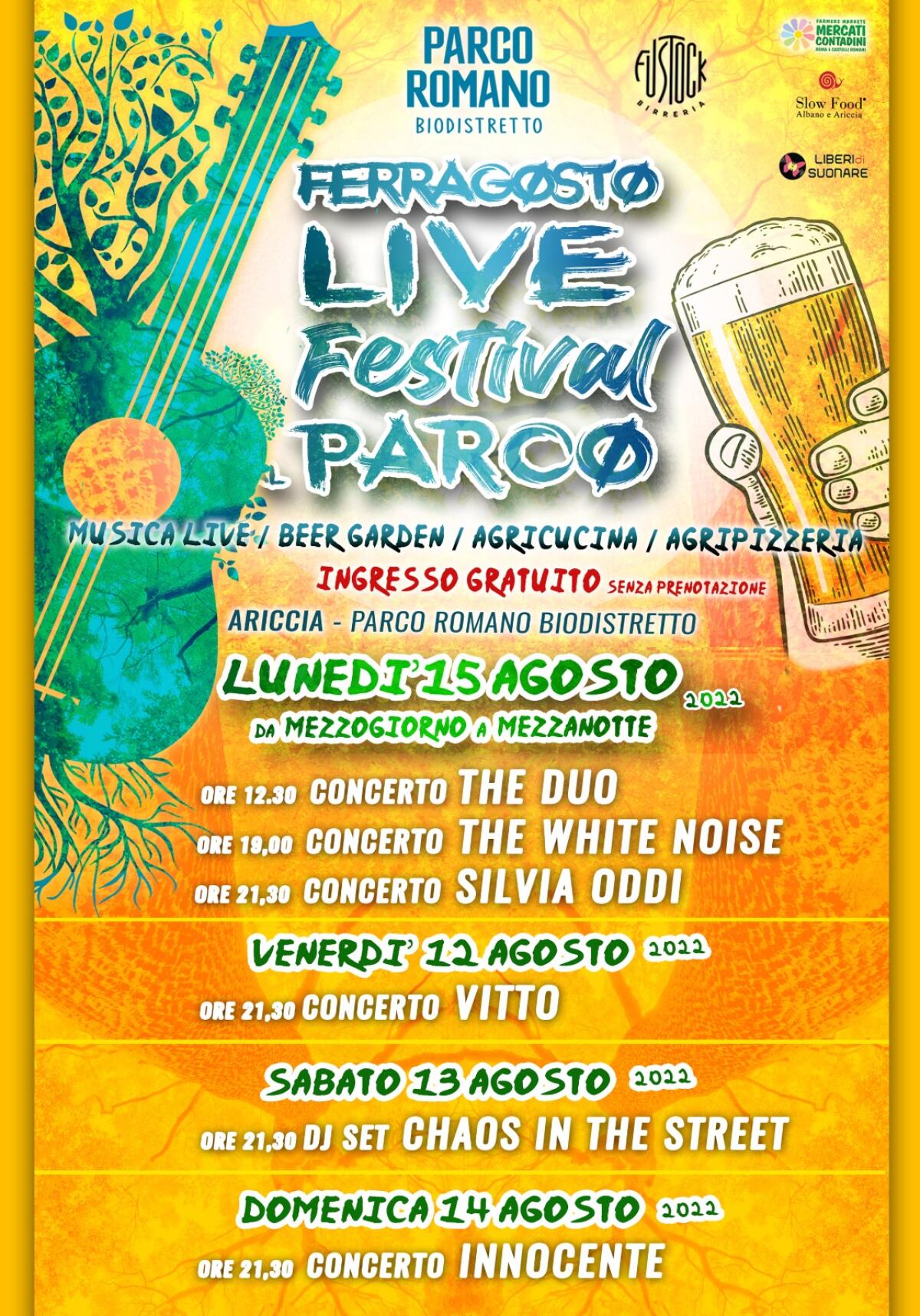 Al Parco Romano Biodistretto di Ariccia dal 12 al 15 Agosto il festival “Ferragosto LIVE”. - 