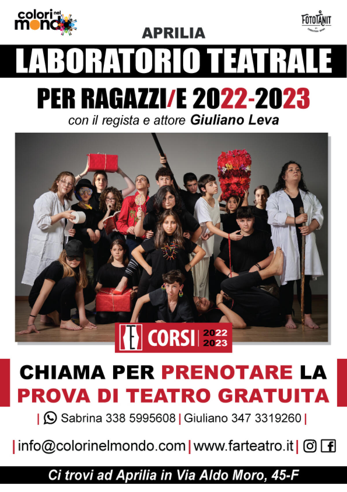 L’associazione Colori nel Mondo di Aprilia apre le iscrizioni per i laboratori di “FarTEatro” rivolti ai ragazzi dagli 8 ai 17 anni. - 