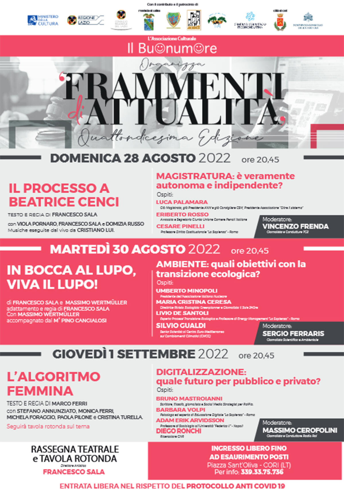 Cori - Tre giorni per Frammenti di attualità, la rassegna che affronta i tempi di oggi attraverso spettacoli teatrali e dibattiti - 