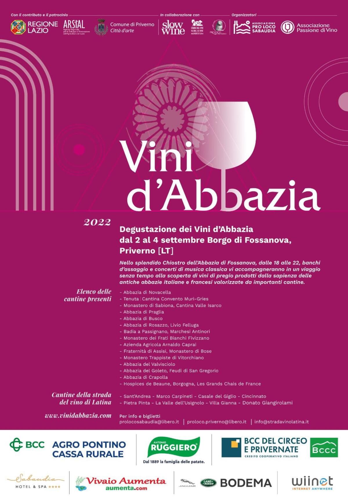 Vini d'Abbazia, le storie parallele di vitigni e monasteri. Nel fine settimana a Fossanova - 