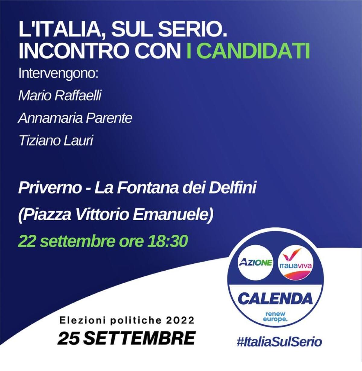 Comizio elettorale della lista Azione-Italia Viva-Calenda questo giovedì a Priverno. - 