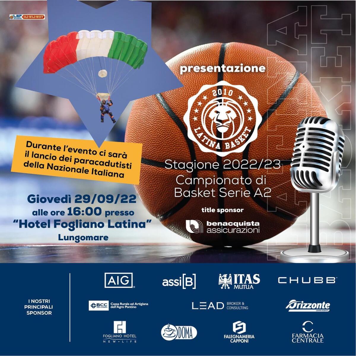 Il prossimo 29 Settembre, all’Hotel Fogliano, la presentazione ufficiale della Latina Basket. - 