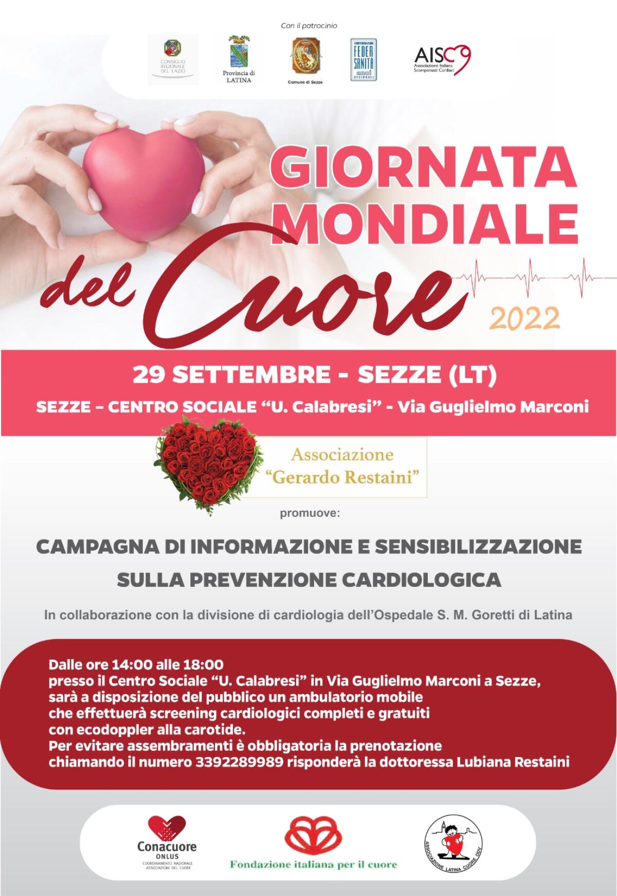 Giornata Mondiale del Cuore, a Sezze il convegno “Prendersi cura del cuore attraverso la prevenzione e un corretto stile di vita”. - 