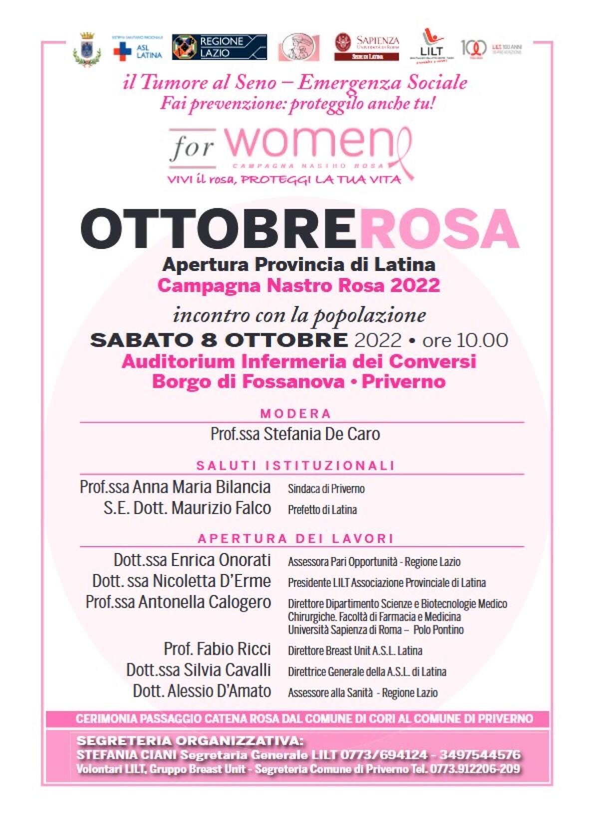 Ottobre Rosa e l'importanza della prevenzione: la presentazione sabato 8 ottobre a Fossanova - 