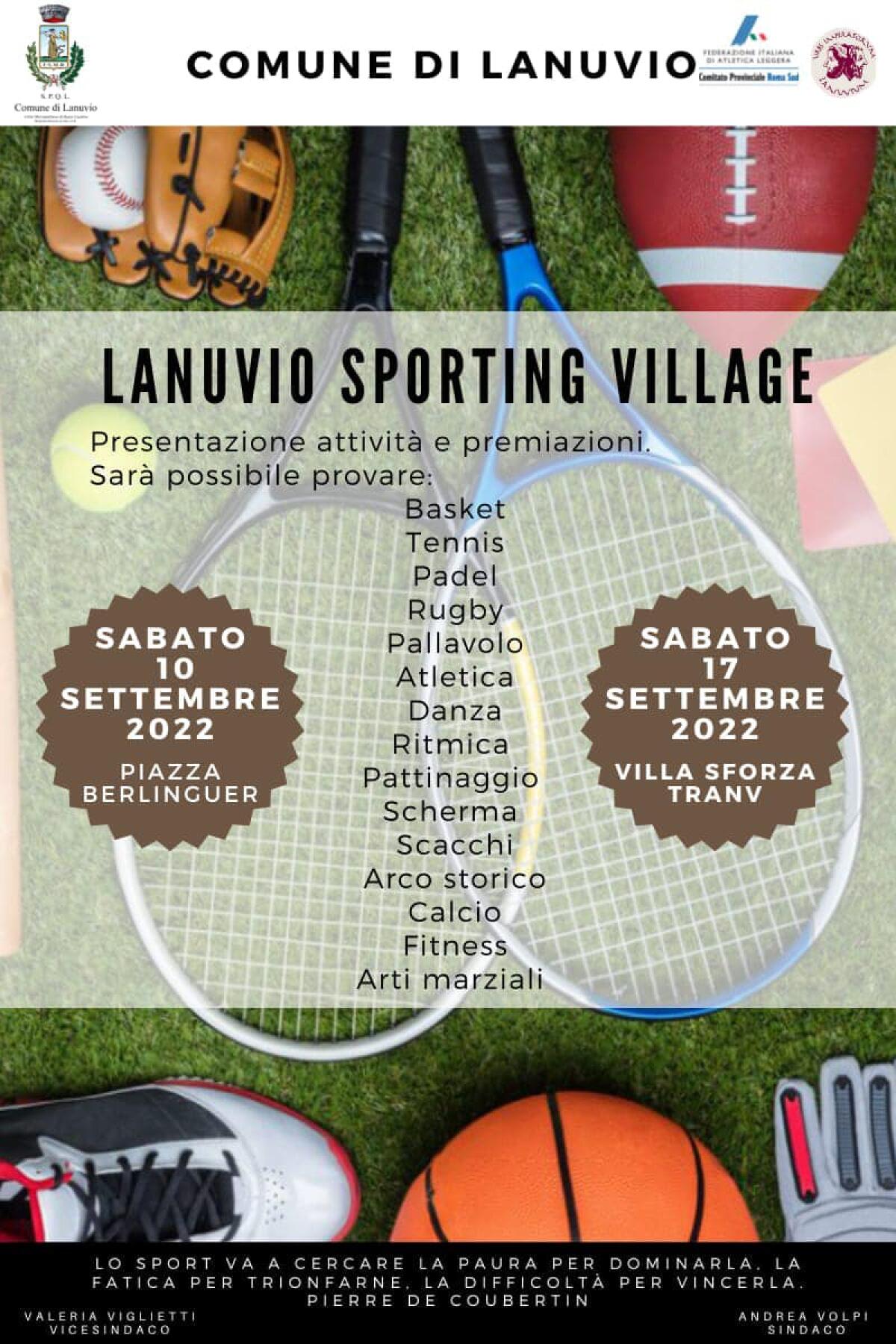 “Lanuvio Sporting Village” oggi e sabato 17 Settembre due giornate dedicate allo sport. - 