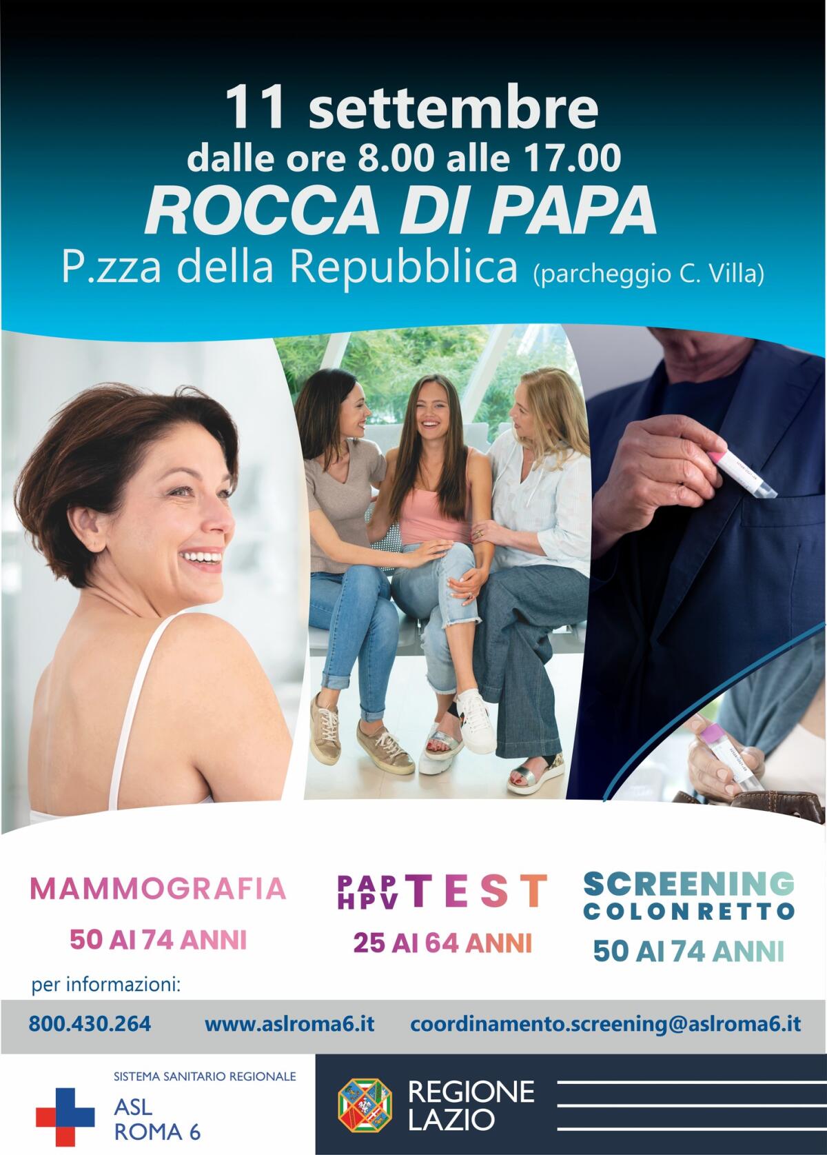 Il camper dello Screening della Asl Roma6 questa domenica a Rocca di Papa. - 