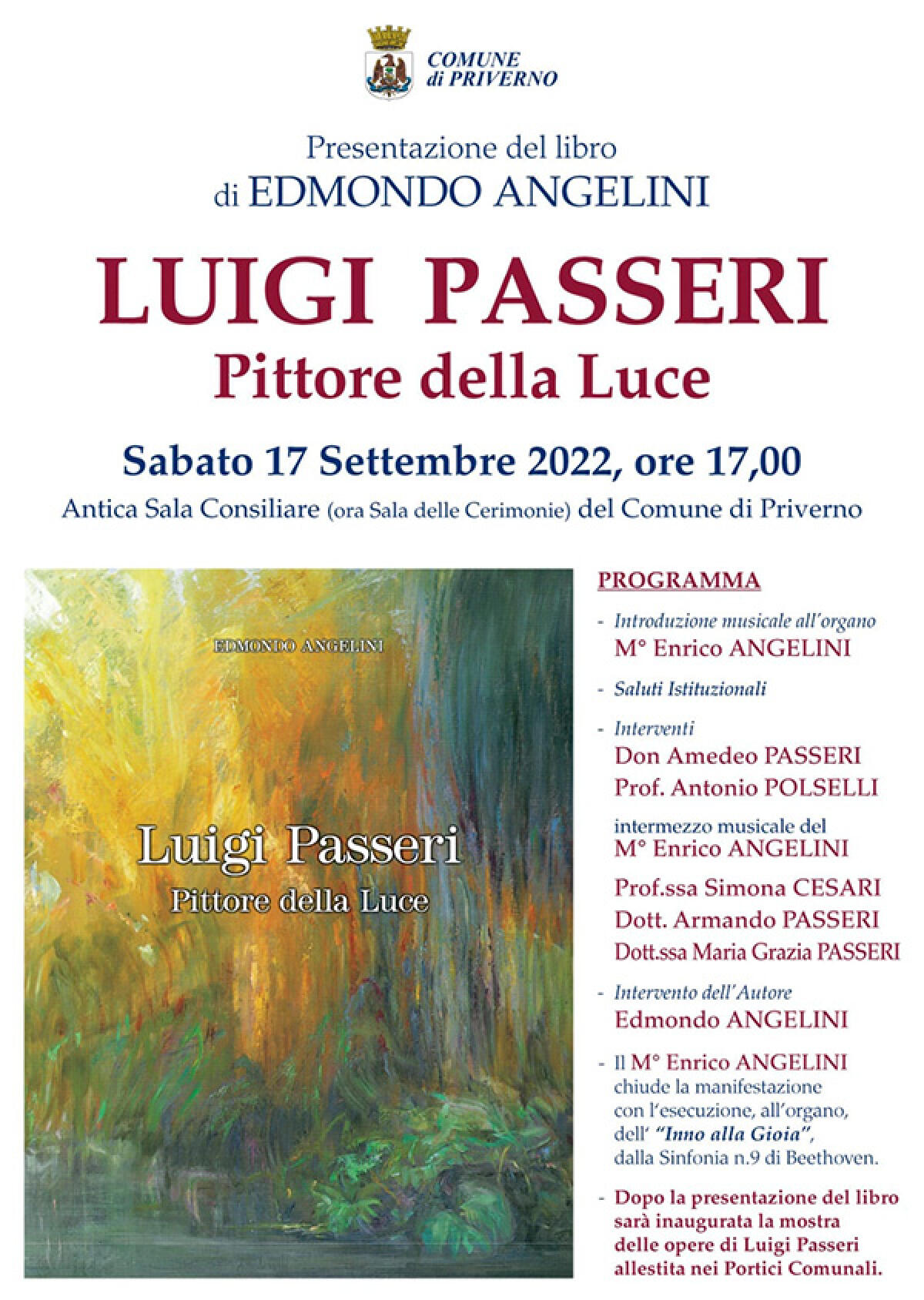 Questo sabato a Priverno la presentazione del libro di Edmondo Angelini e l’inaugurazione della mostra con le opere di Luigi Passeri. - 