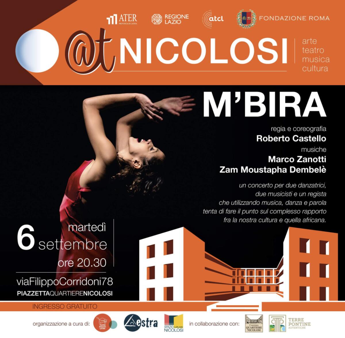 Latina - Danza e musica con Mbira nella piazzetta del Nicolosi. Prima dello spettacolo finger food stellato e vini locali - 