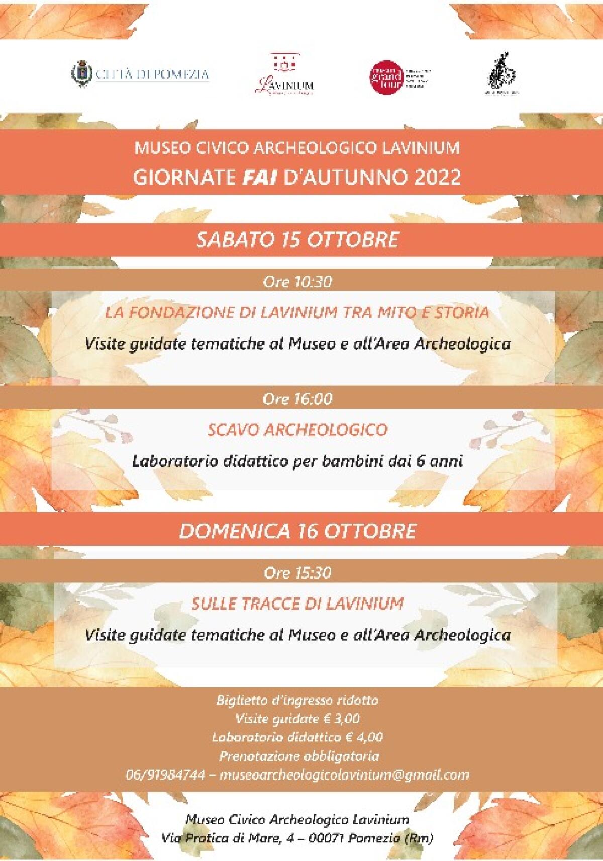 “Giornate Fai d’Autunno”. Visite guidate questo fine settimana al Museo Civico Archeologico Lavinium di Pomezia. - 