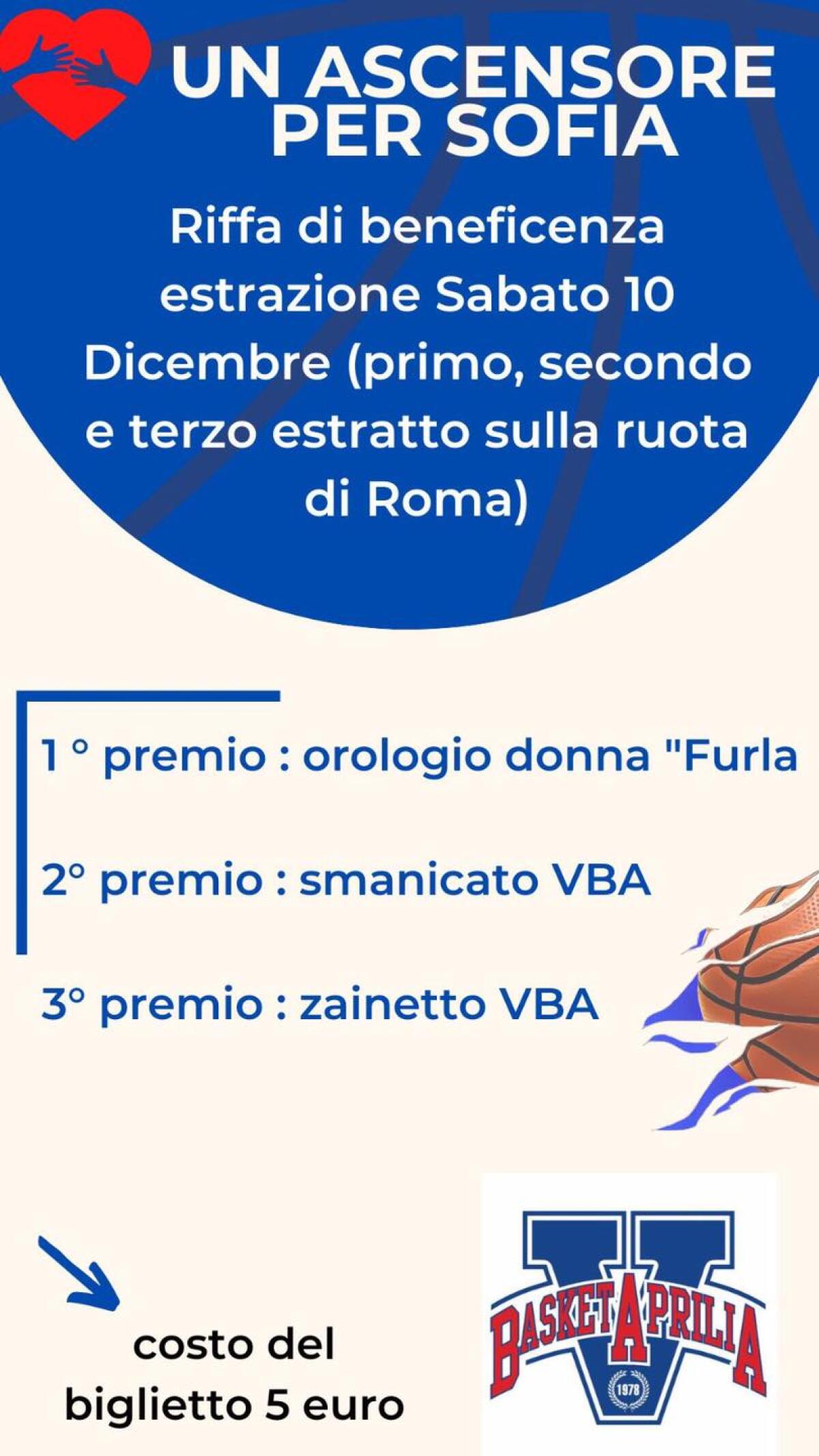 Un ascensore più grande per Sofia: la Virtus Basket Aprilia organizza una riffa per raccogliere i fondi - 