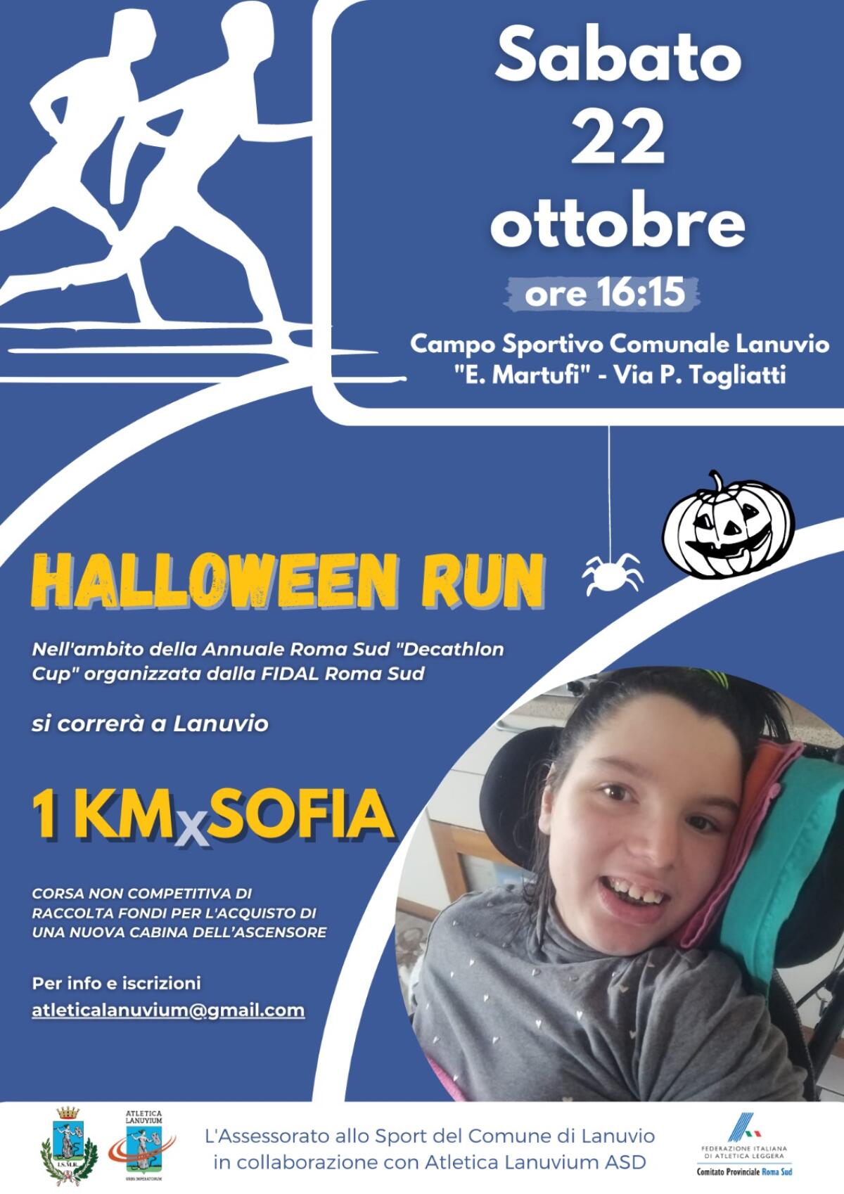 Sabato 22 ottobre allo stadio “Martufi” di Lanuvio la “Halloween Run” e “In Corsa per Sofia”. - 
