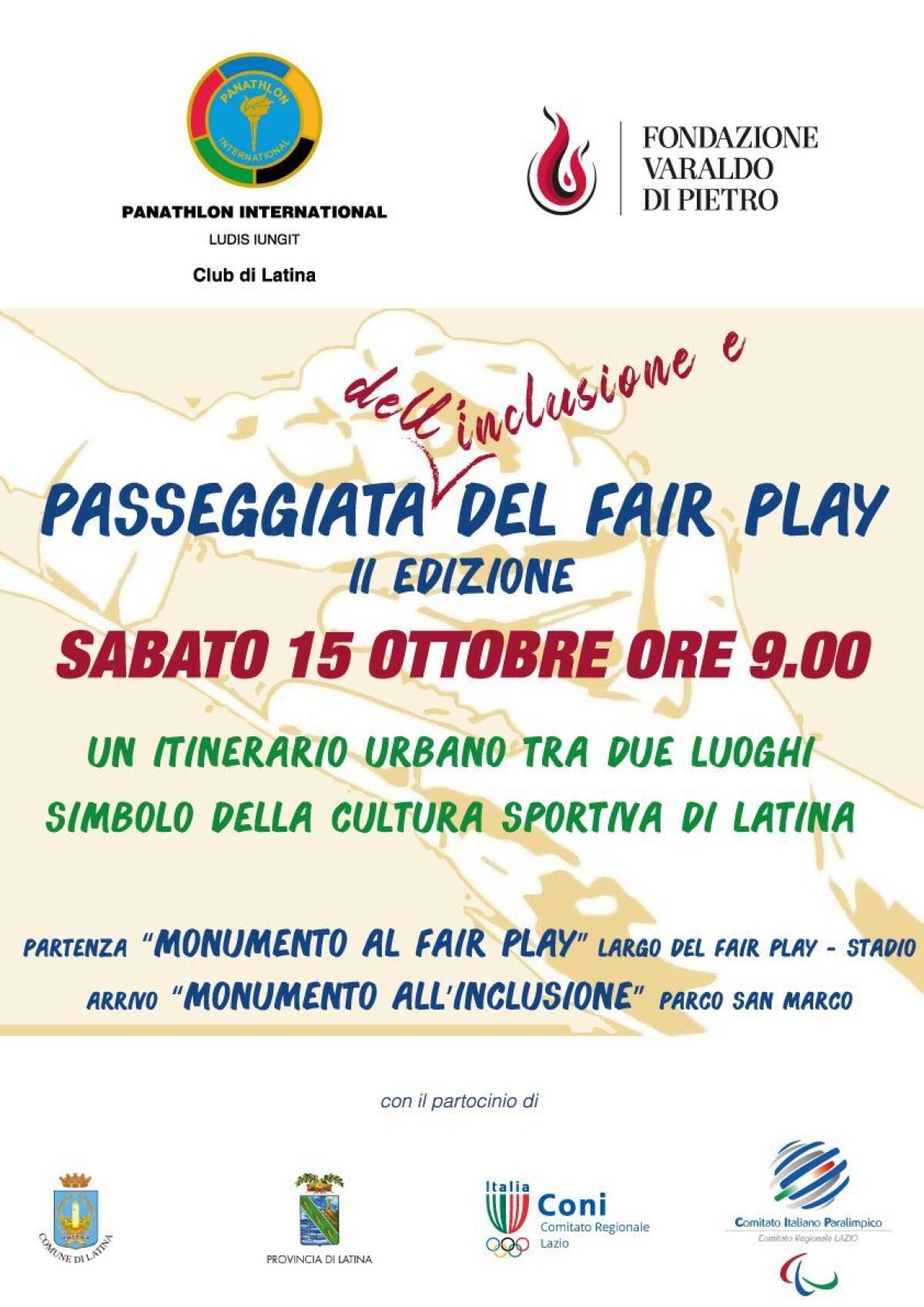 Sabato 15 Ottobre a Latina la seconda edizione della “Passeggiata del Fair Play e dell'Inclusione”. - 