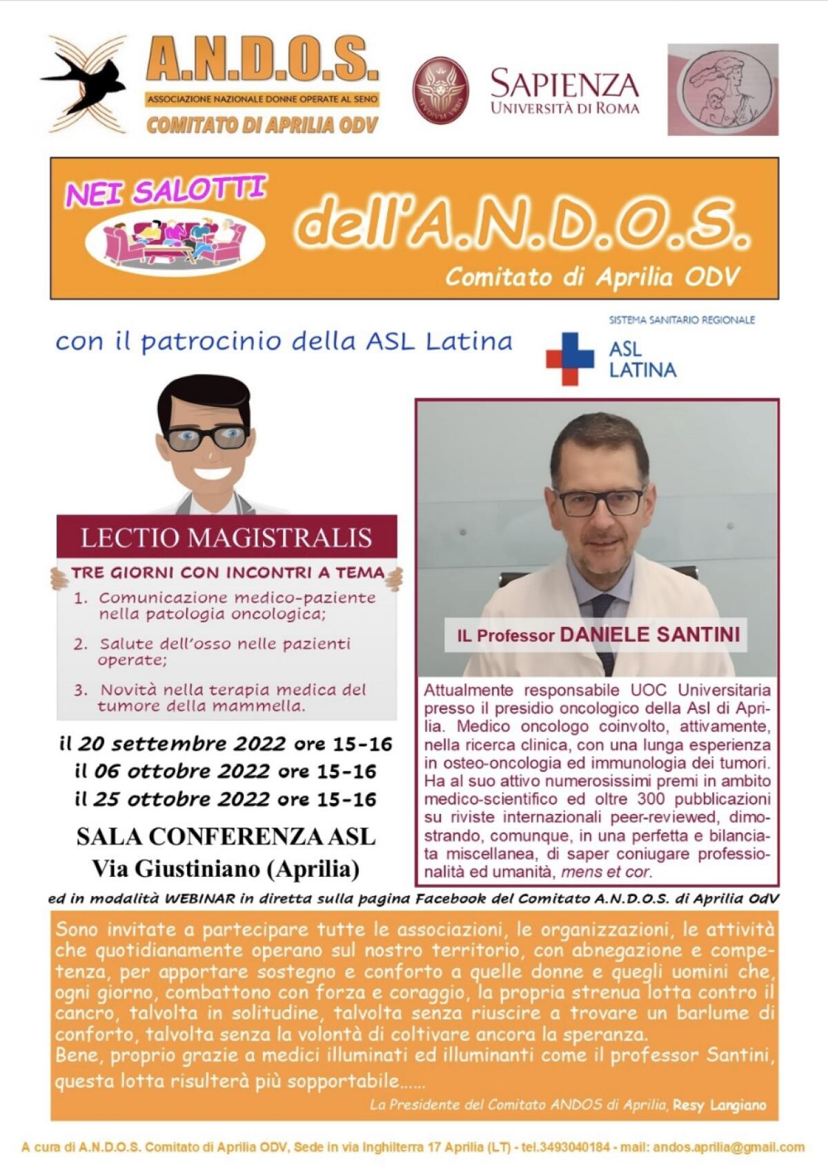 Nuovo incontro a tema questo giovedì con l’Andos di Aprilia, patrocinato dalla Asl di Latina. - 