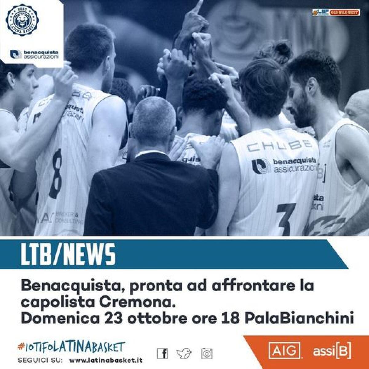 La Latina Basket pronta a ricevere la Vanoli Cremona. Domenica 23 ottobre al Palabianchini - 