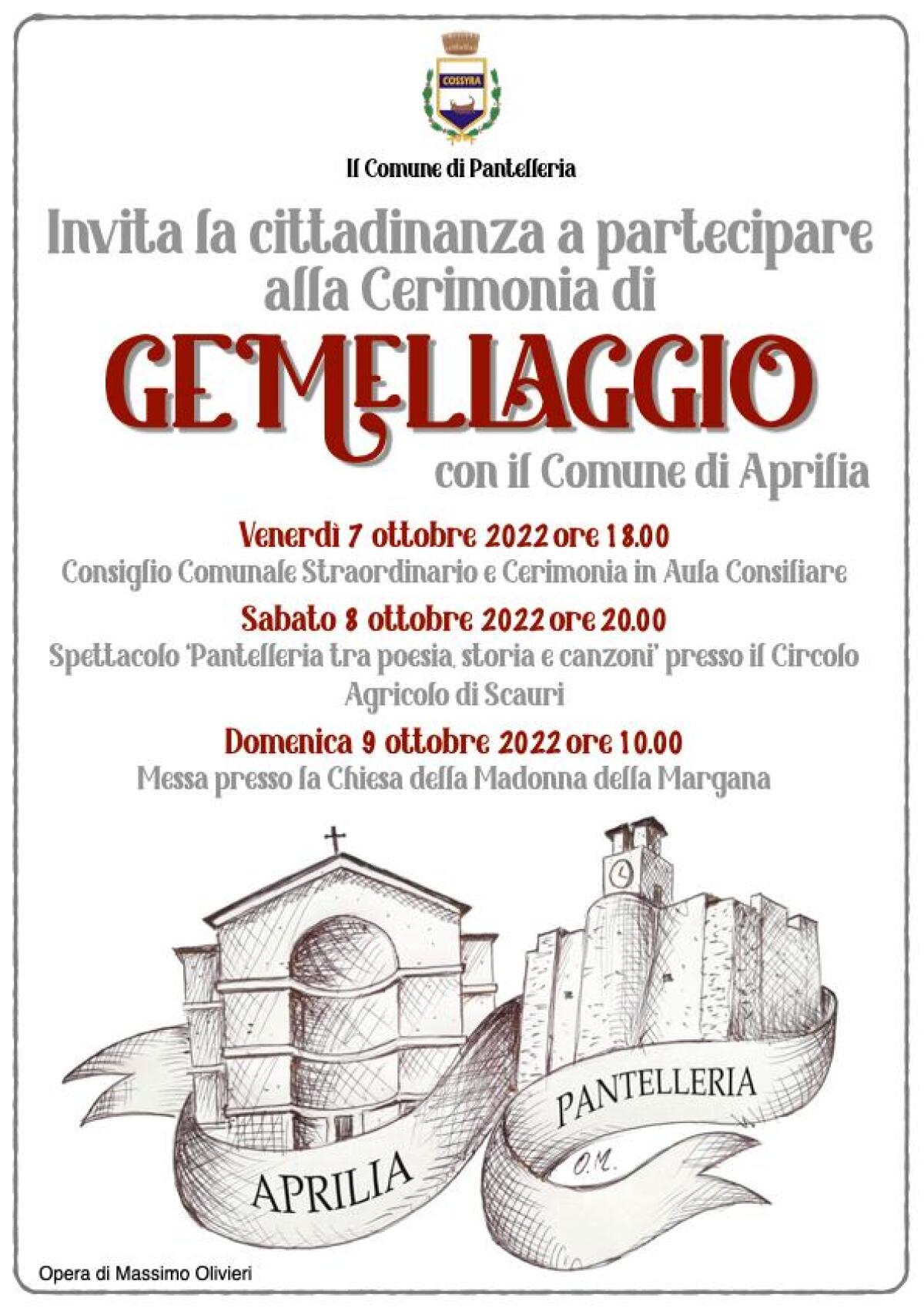 Aprilia e Pantelleria quasi gemelle: nel fine settimana la firma che ufficializza il legame - 