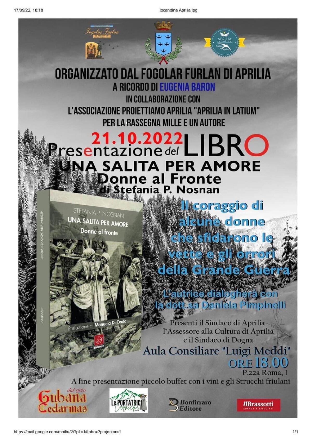Aprilia - “Mille e un autore”, in programma la presentazione del libro in ricordo di Eugenia Baron - 