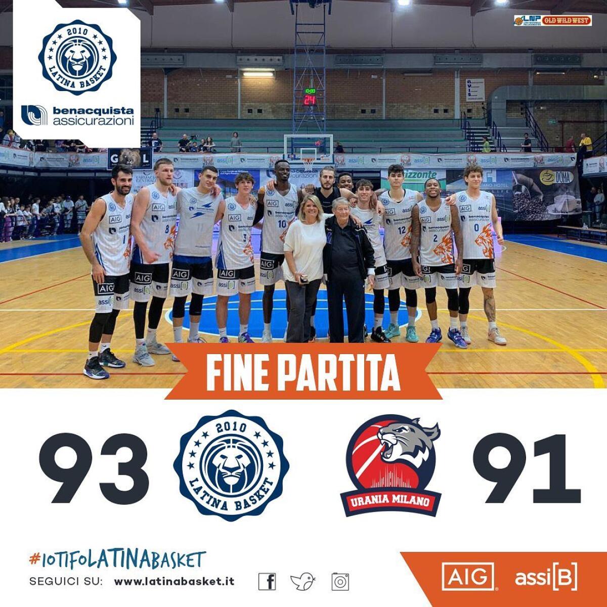 Basket serie A2:  bella vittoria del Latina Basket sull'Urania Milano. Al PalaBianchini finisce 93-91. - 