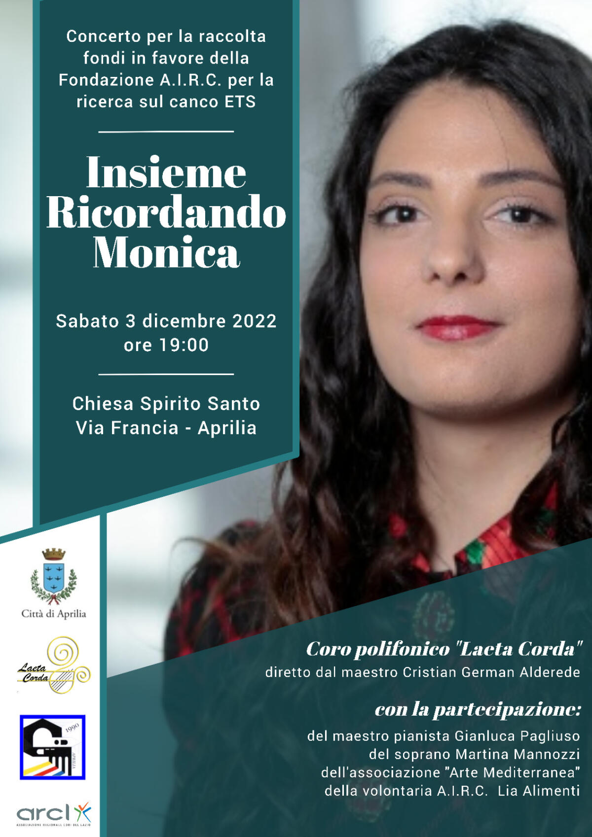 "Insieme ricordando Monica", questo sabato l'iniziativa ad Aprilia con l'associazione Laeta Corda a favore dell'AIRC. - 