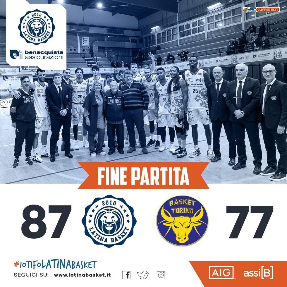 Basket A2 maschile: Latina conquista un meritato successo sulla Reale Mutua Torino (87-77). - 