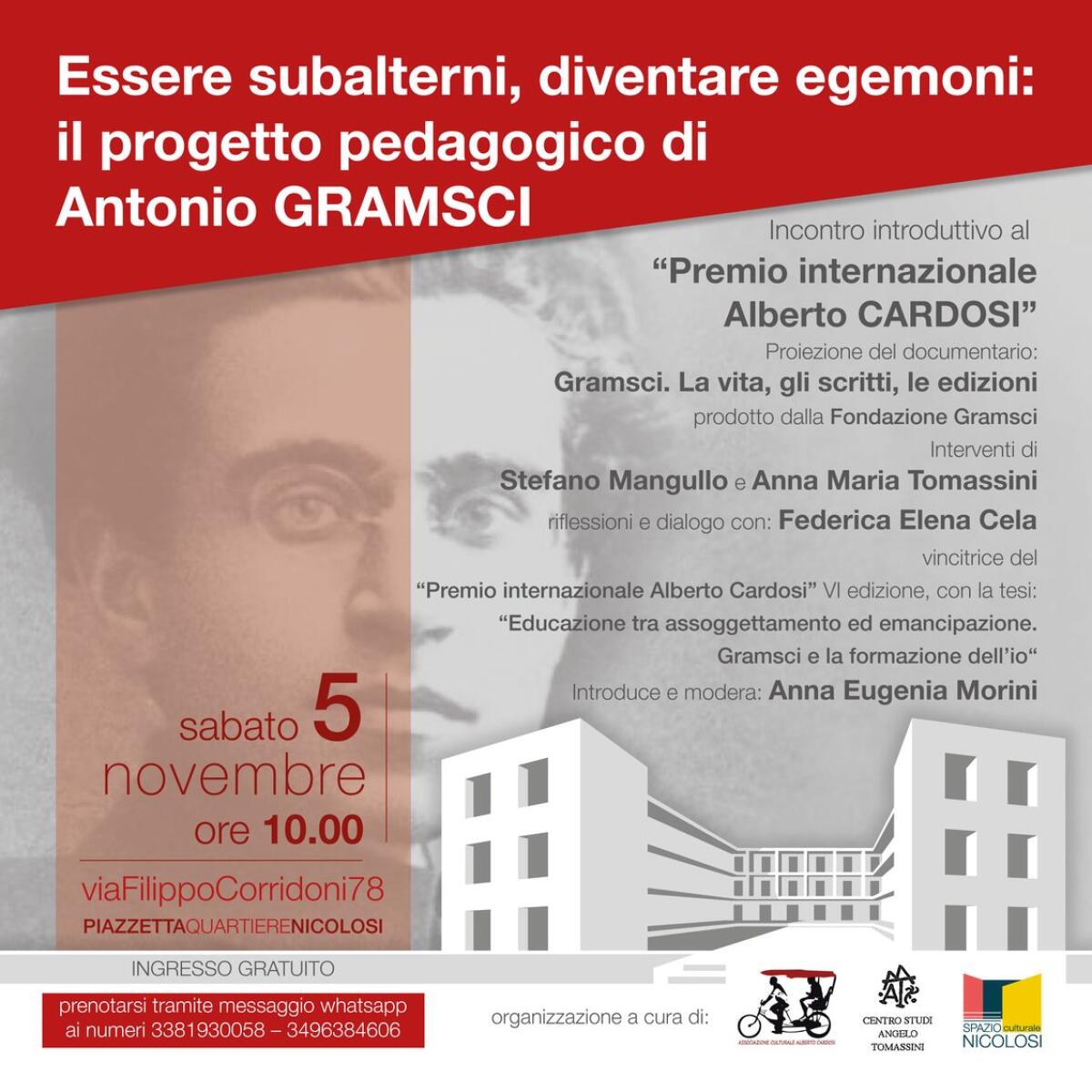 Il progetto pedagogico di Antonio Gramsci: questo sabato un incontro allo “Spazio Culturale Nicolosi” di Latina. - 
