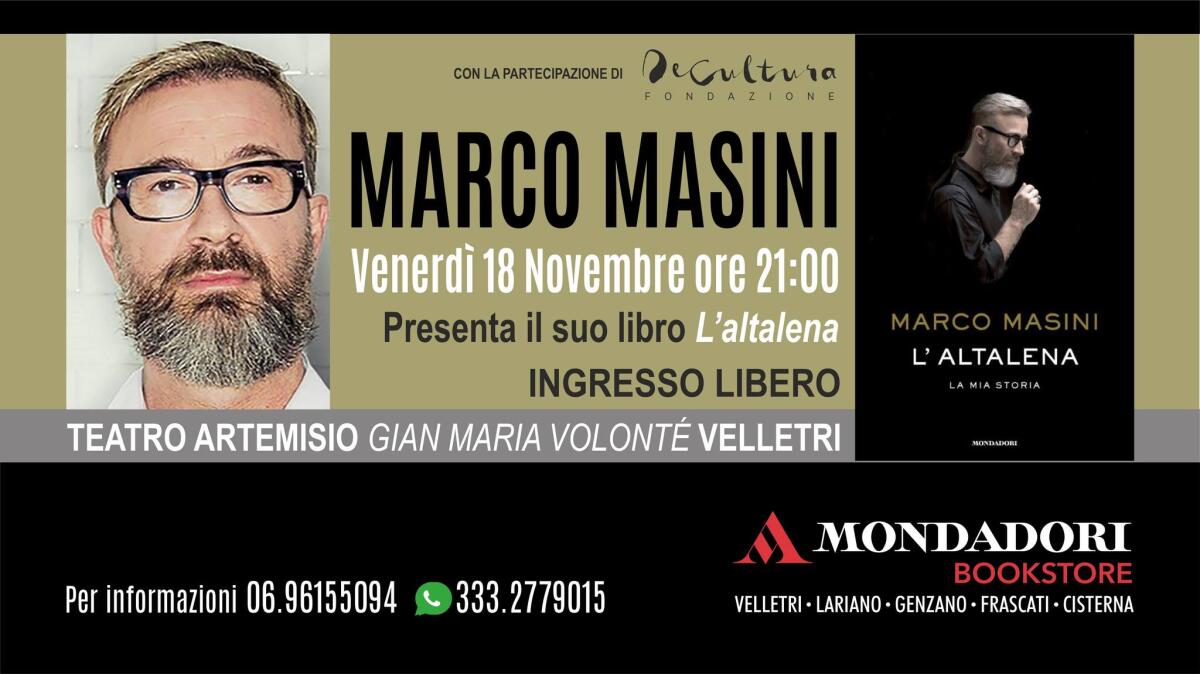 Marco Masini questo venerdì 18 Novembre presenta il suo libro al Teatro Artemisio-Volonté di Velletri. - 