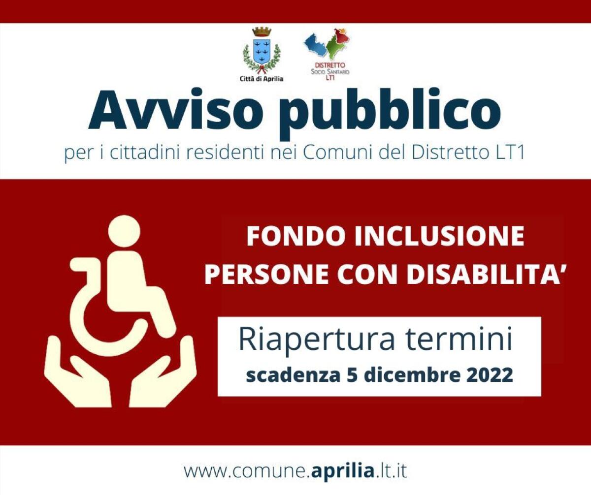 Fondo inclusione persone con disabilità, il Comune di Aprilia riapre i termini. - 