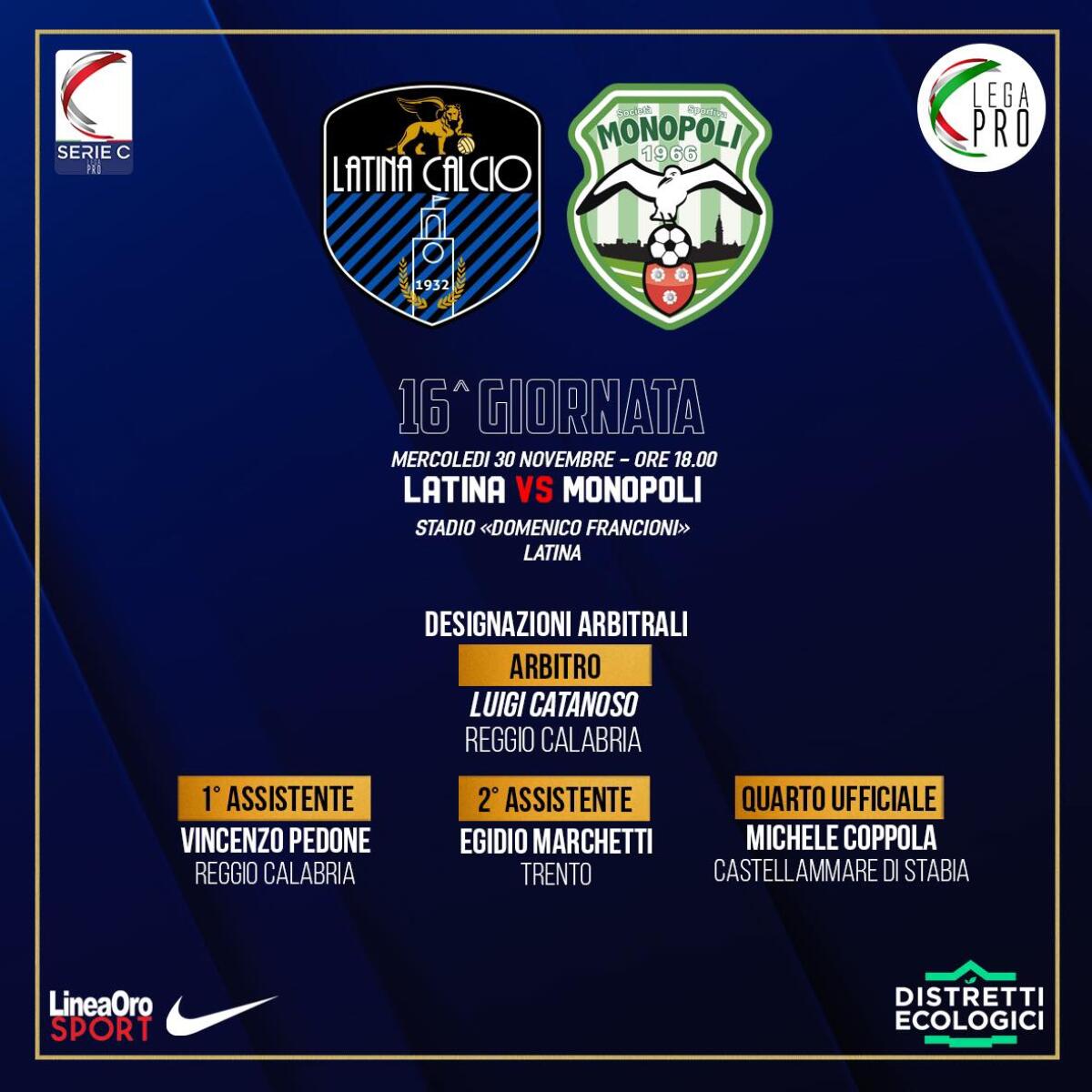 Calcio, non si ferma la Lega Pro: impegno infrasettimanale oggi per il Latina. - 