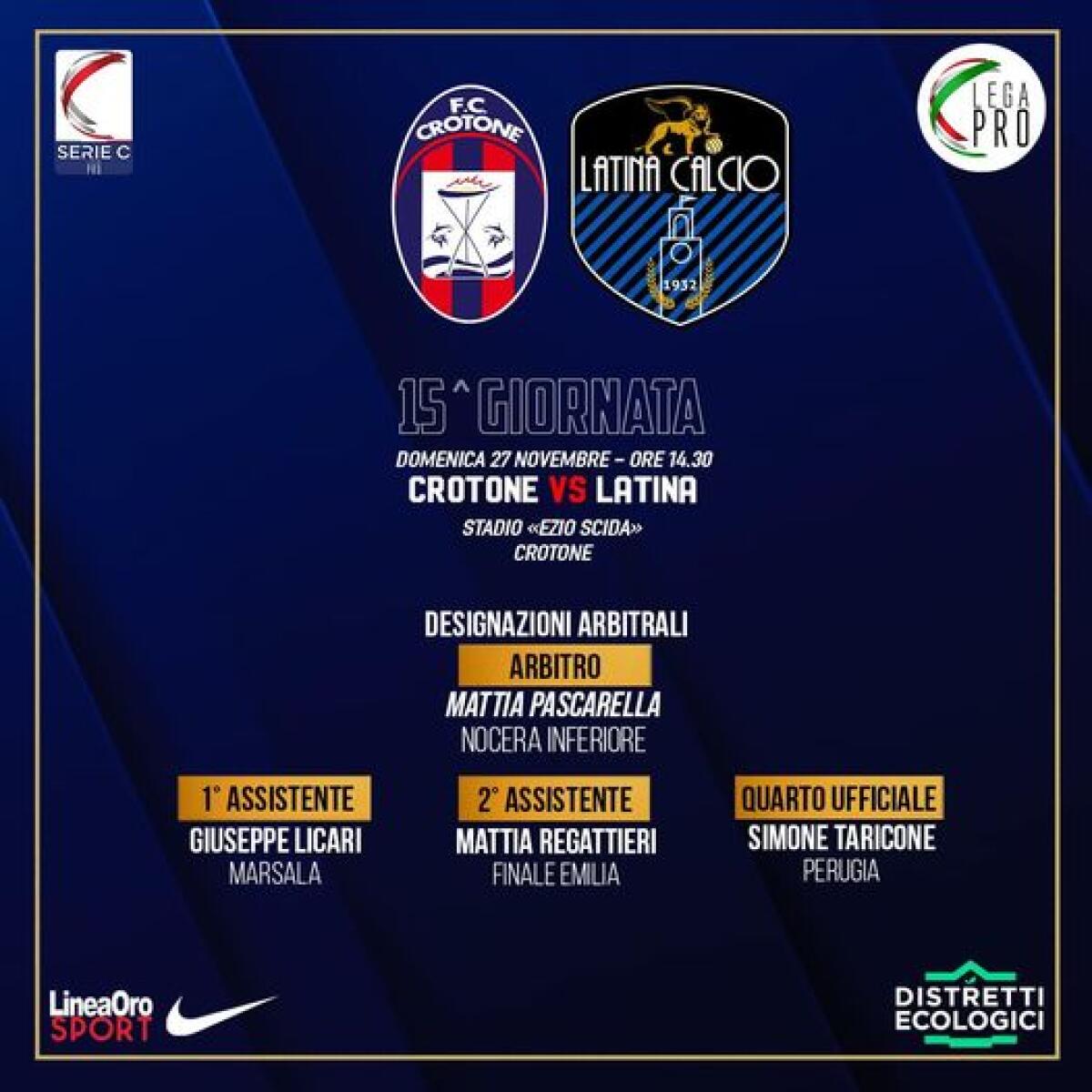 Calcio serie C - Trasferta a Crotone per il Latina - 