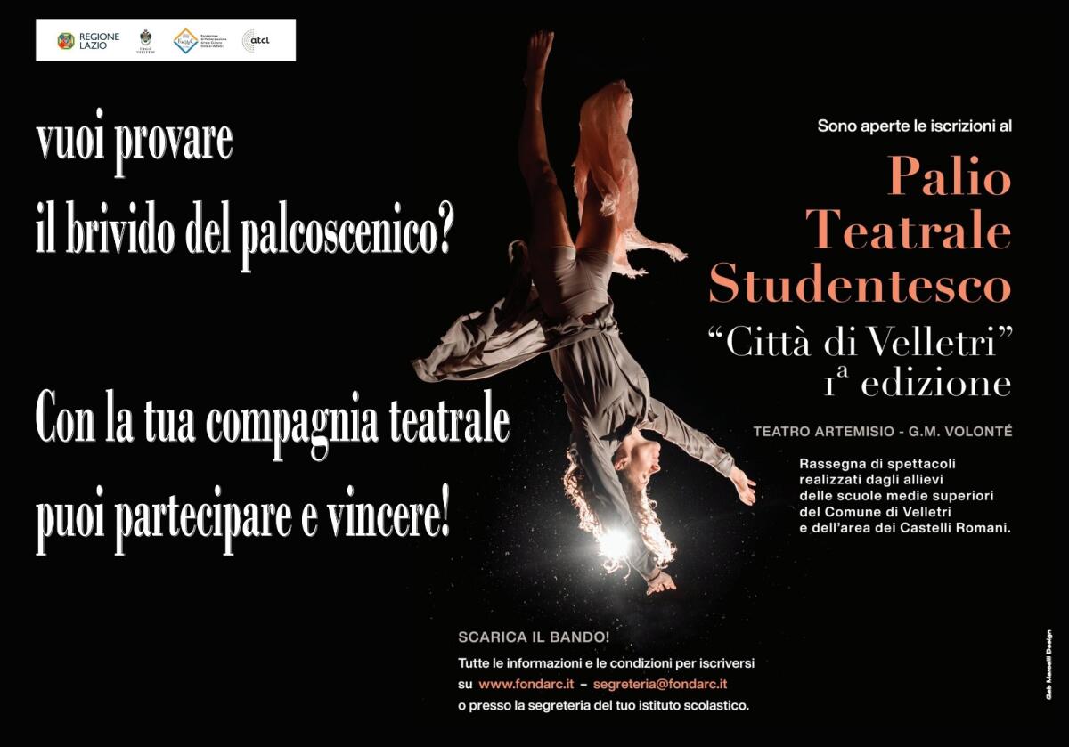 Palio Teatrale Studentesco “Città di Velletri” : iscrizioni entro venerdì 2 novembre - 