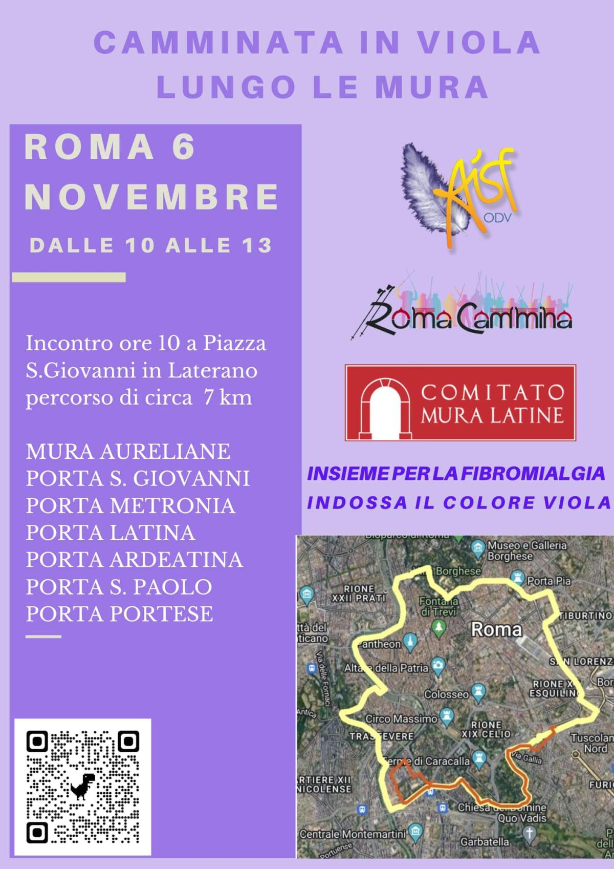 “Camminata in Viola lungo le Mura” questa domenica Roma per il riconoscimento della fibromialgia. Aderisce anche l’Aisf di Aprilia. - 