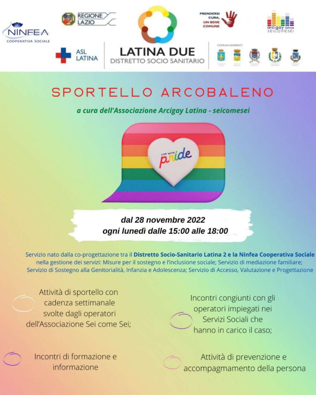 Attivato a Latina, in collaborazione con l’Arcigay, lo “Sportello Arcobaleno”. - 