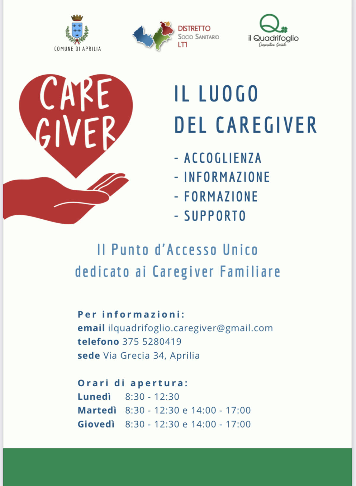 Questo giovedì ad Aprilia l’inaugurazione dello sportello distrettuale dedicato all’ascolto del caregiver familiare. - 