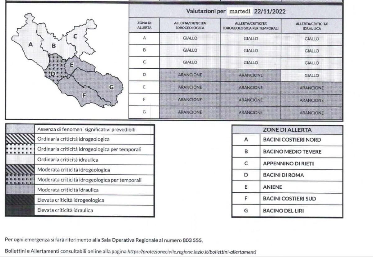 Allerta meteo arancione per martedì 22 novembre - 