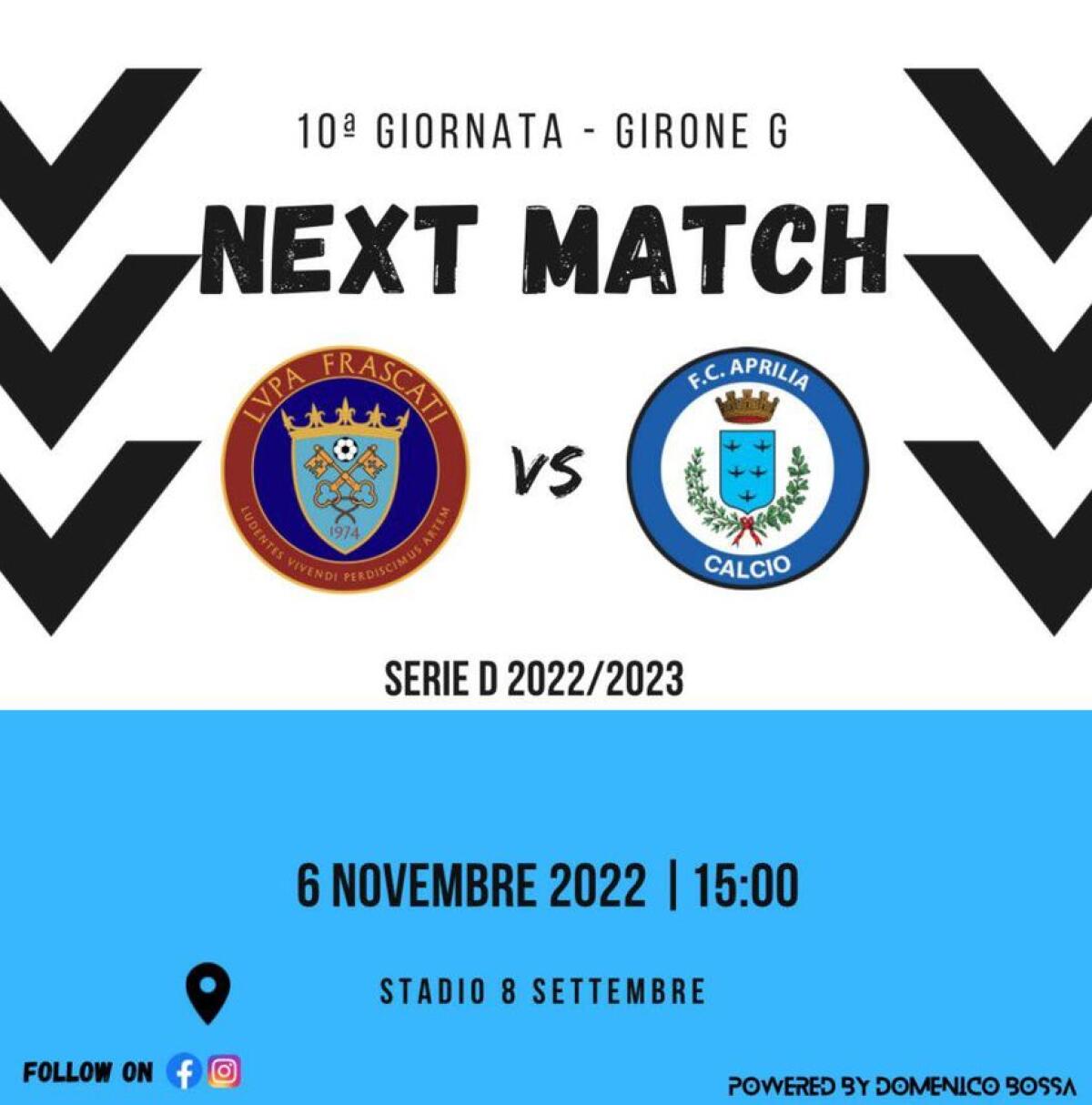 Calcio serie D - L'Aprilia atteso sul campo della Lupa Frascati - 