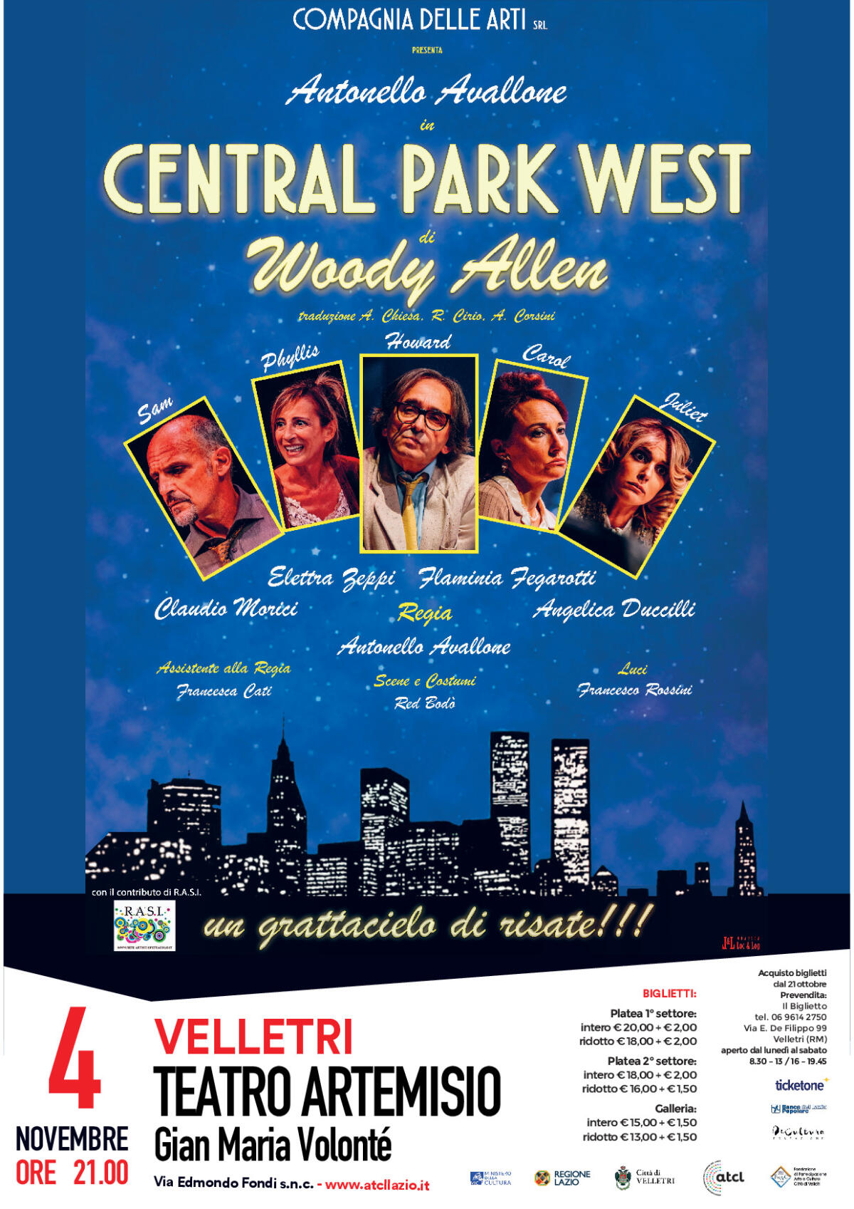 Questo venerdì al Teatro Artemisio-Volonté di Velletri lo spettacolo “Central Park West” di Woody Allen, con Antonello Avallone. - 