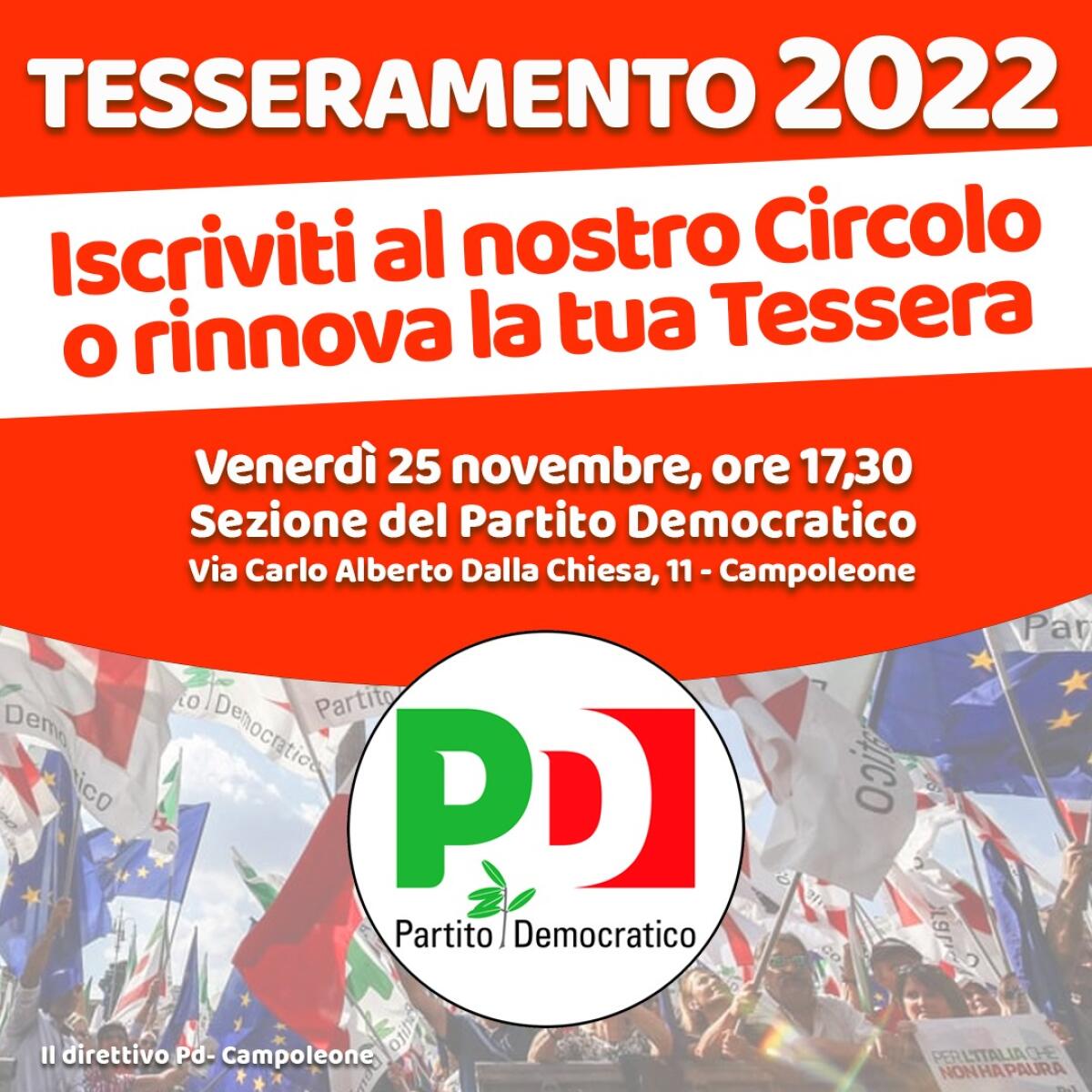 Campagna di tesseramento, questo venerdì un’iniziativa del Pd di Campoleone. - 