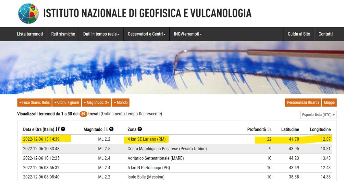 Scossa di terremoto a Lariano. Avvertita anche in altri comuni - 