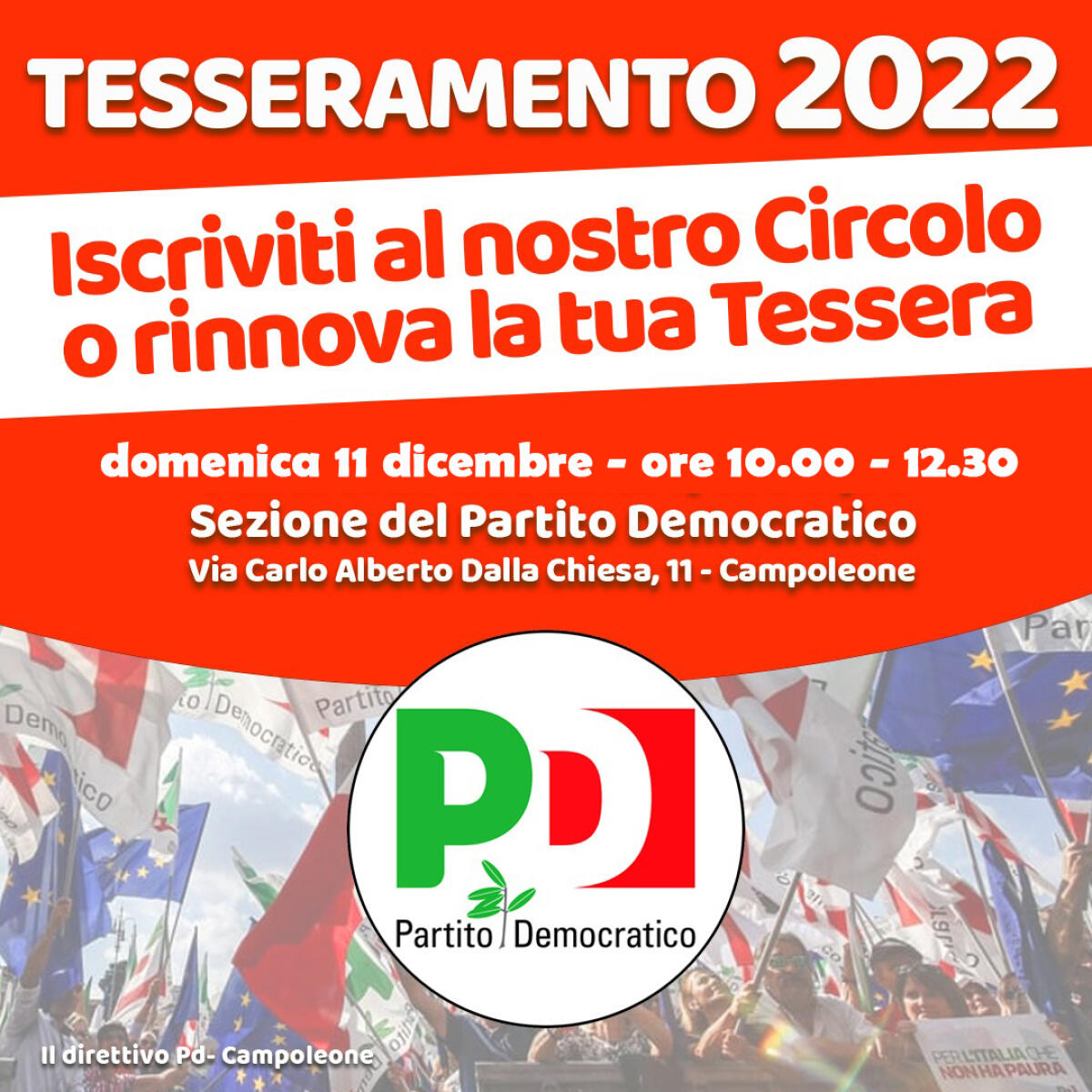 Campoleone - Domenica 11 dicembre campagna di tesseramento del PD - 
