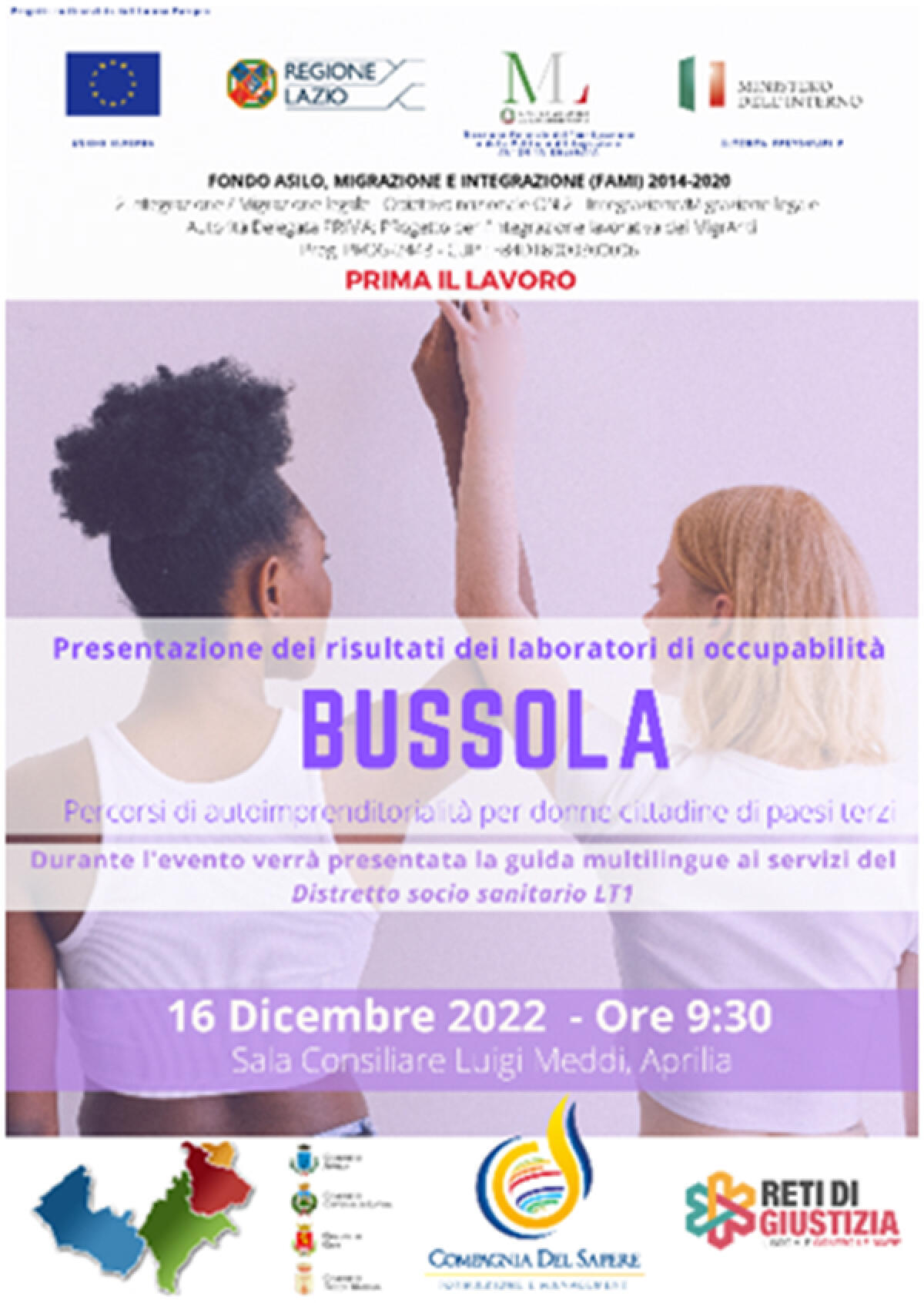 Aprilia - Prima il Lavoro, la presentazione delle attività del progetto Bussola - 