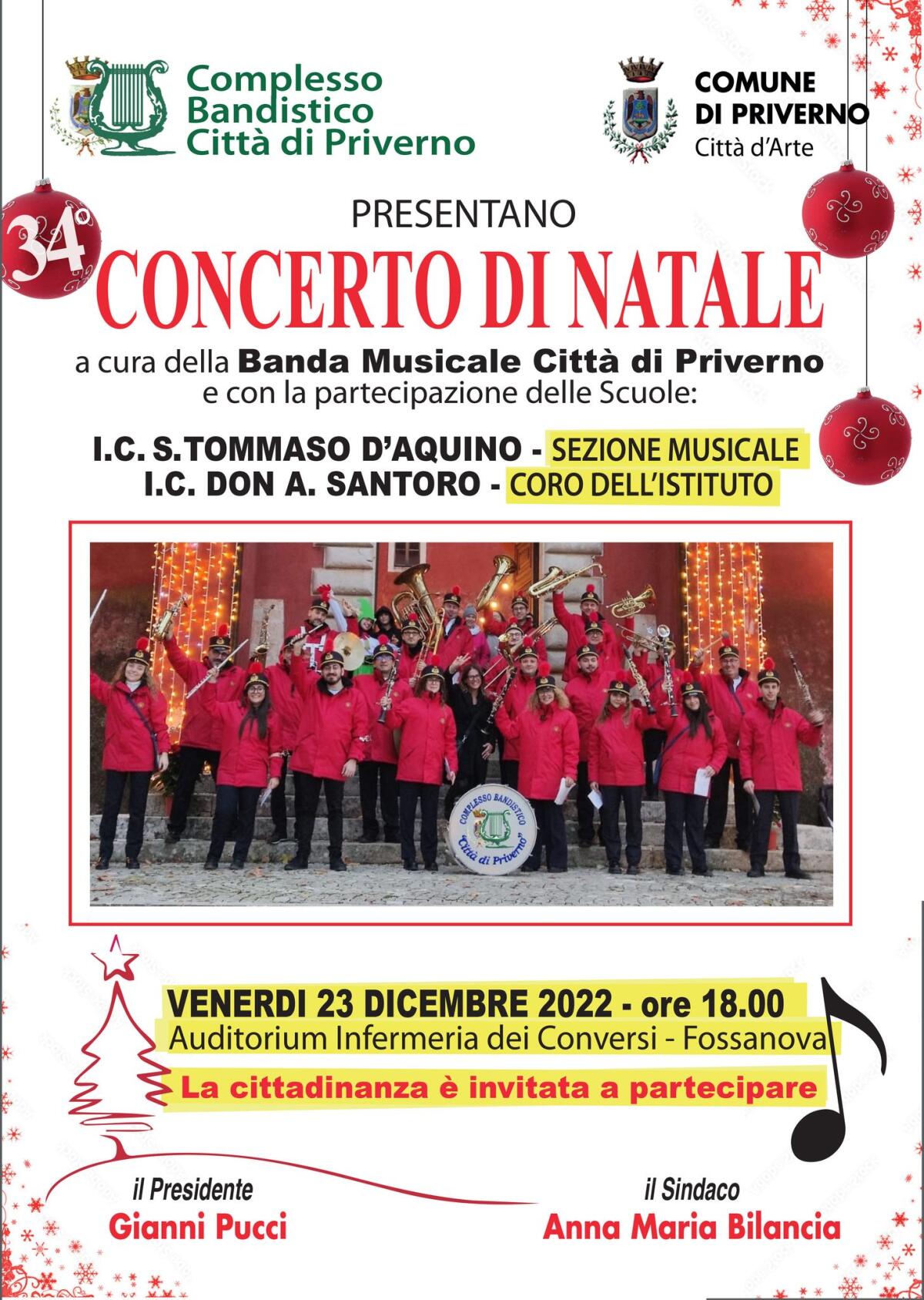 Concerto di Natale questo pomeriggio al Borgo di Fossanova, a Priverno. - 