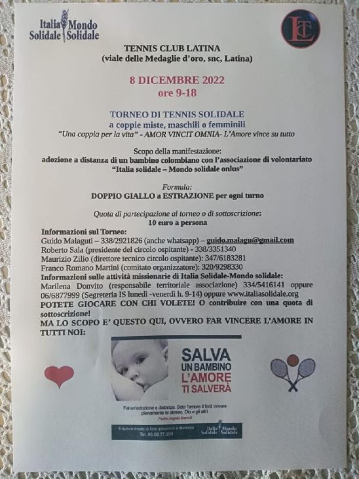 Tennis solidale con “Una coppia per la vita” - 