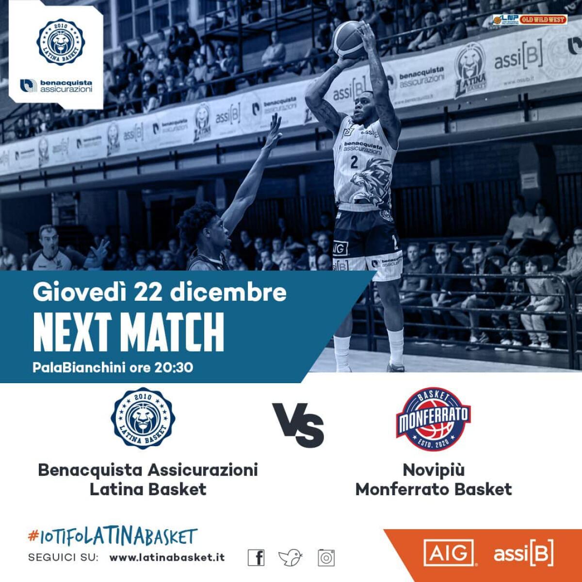 Basket A2 maschile: al PalaBianchini questo giovedì la sfida Latina-Monferrato. - 