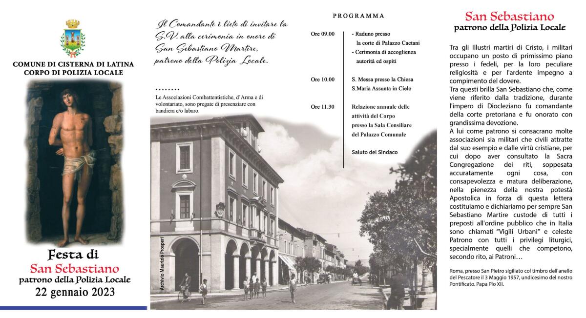 San Sebastiano, patrono della Polizia Locale: a Cisterna le celebrazione questa domenica. - 