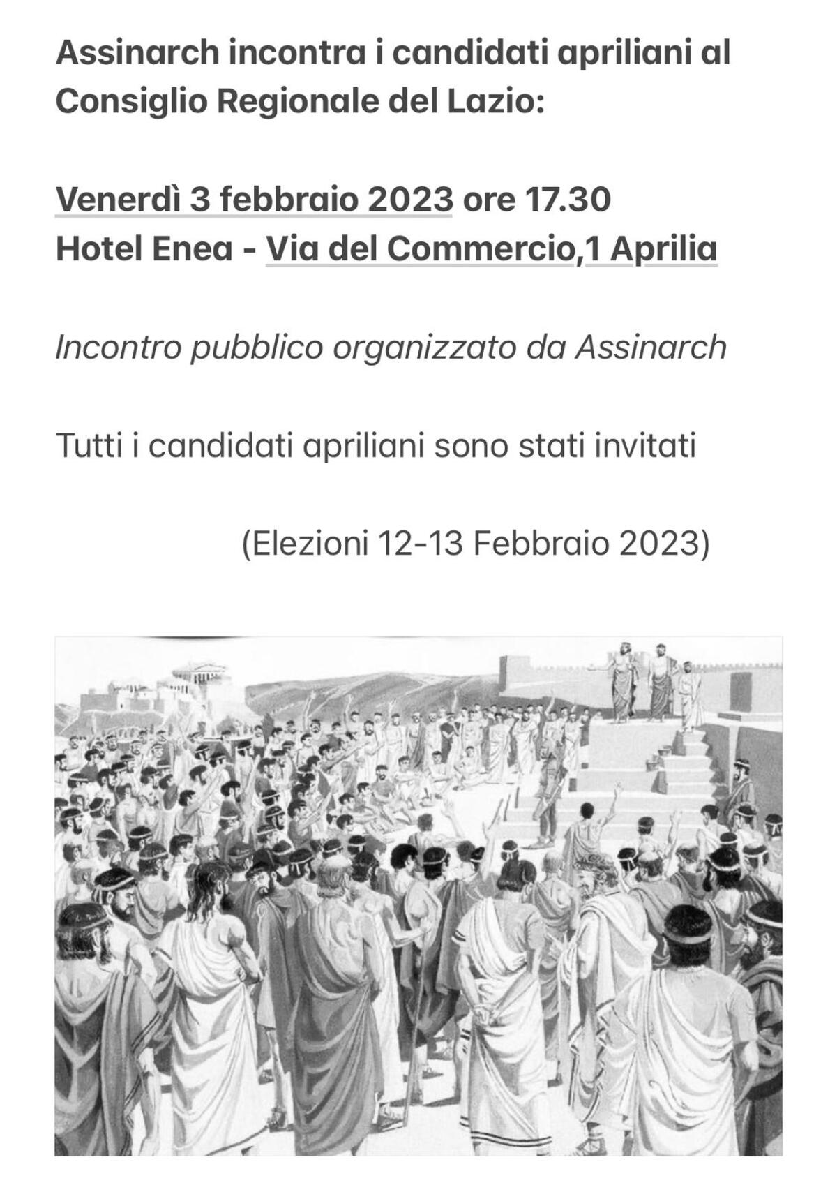 L'Assinarch incontra i candidati apriliani al Consiglio regionale del Lazio - 