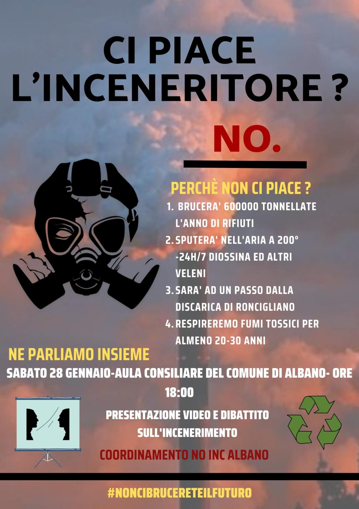 “Ci piace l’inceneritore? No”. Dibattito questo sabato in Aula Consiliare ad Albano. - 