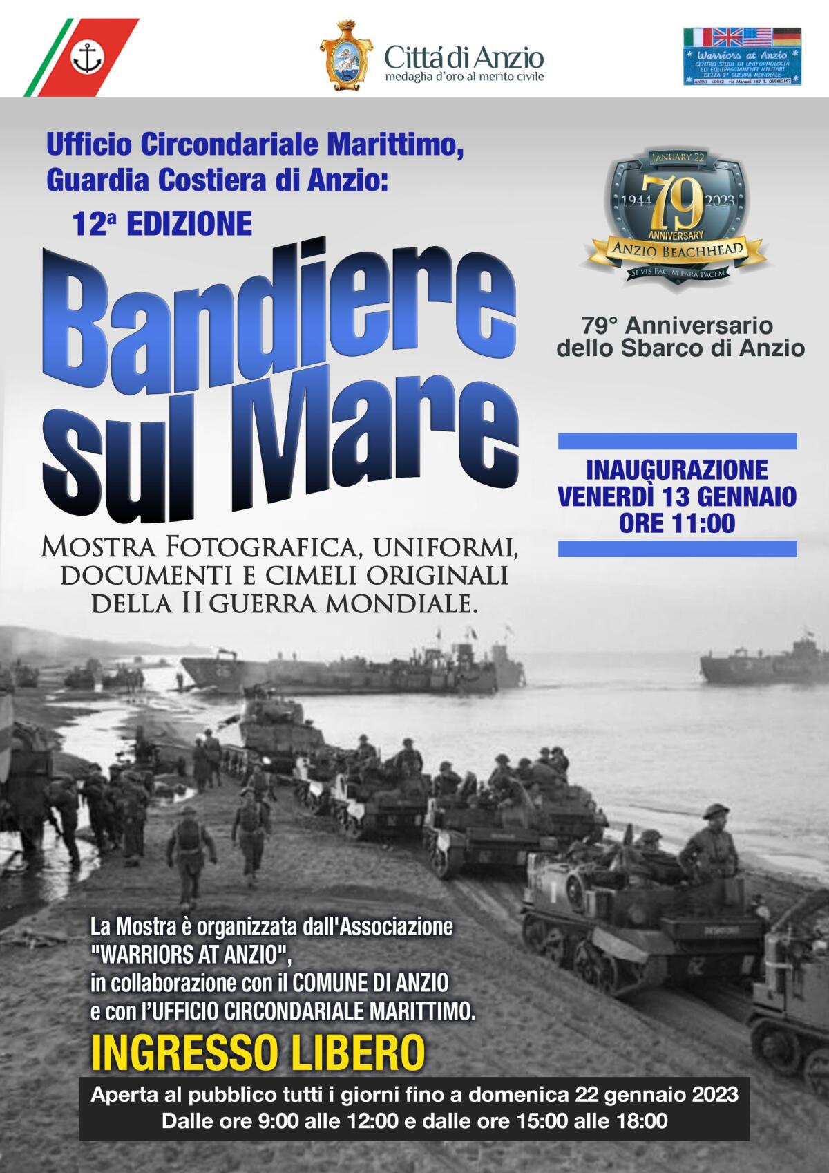 79esimo Anniversario dello Sbarco, ad Anzio sino al 22 Gennaio la mostra “Bandiere sul Mare”. - 