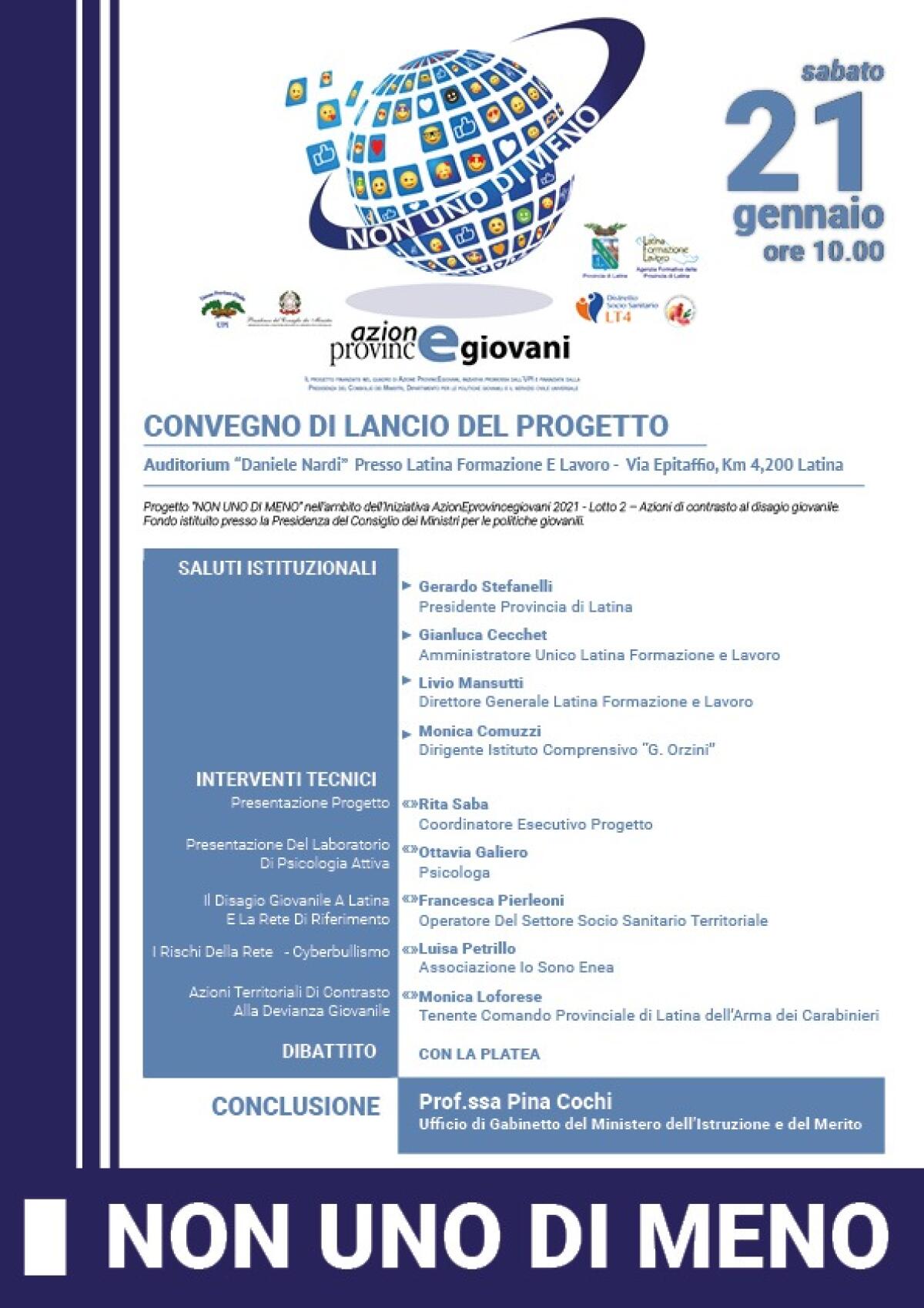 La Provincia di Latina presenta il progetto “Non uno di meno” contro il disagio giovanile. - 