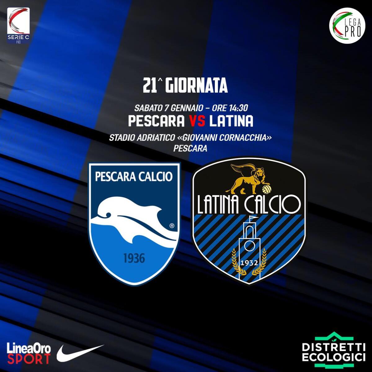 Calcio di Lega Pro: anticipato l’incontro di sabato del Latina in casa del Pescara. - 