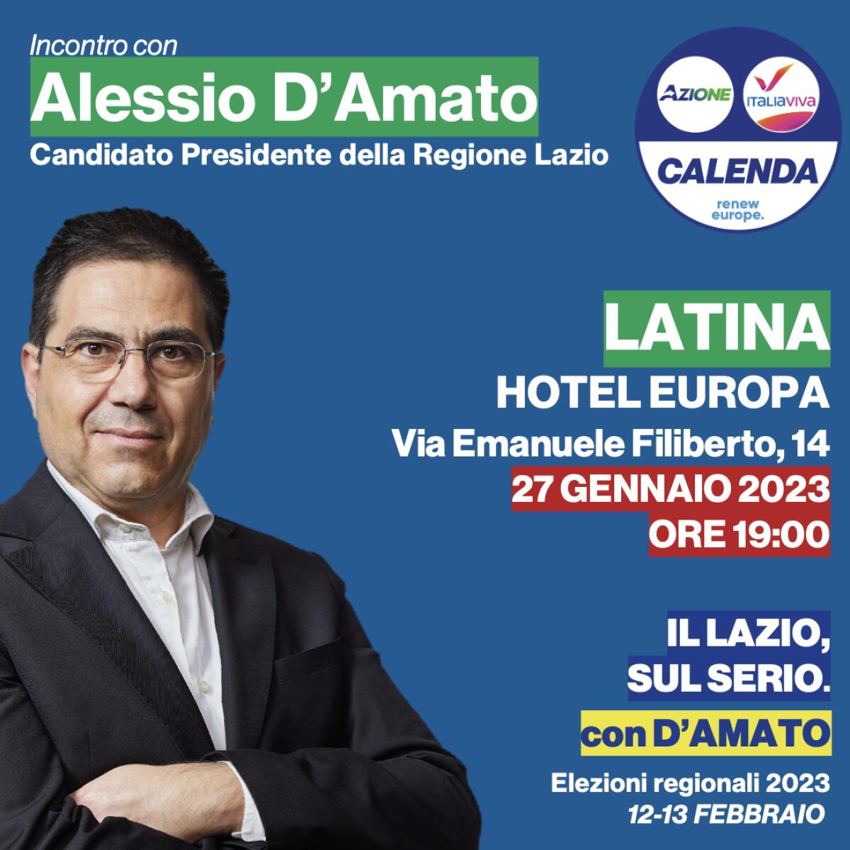 Elezioni Regionali, il candidato Presidente D’Amato il 27 Gennaio a Latina. - 